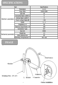 Antena parabólica rt5370 para exteriores, repetidor <span class=keywords><strong>de</strong></span> <span class=keywords><strong>señal</strong></span> <span class=keywords><strong>de</strong></span> teléfono móvil, 5,8 ghz, Wifi, largo alcance, 50Km, 5150-5350mhz, 23dbi - Product Image 2
