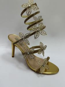 Sandali da Donna con Tacco Alto all'Ingrosso, Dorati con Spirale, Strass, Farfalla e Fiore, Tacco a Spillo, Sopra il Ginocchio - Product Image 2