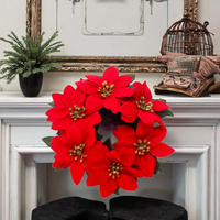 Guirlande de fleurs artificielles de Noël classique rouge en plastique de 19 cm, décoration suspendue pour cheminée intérieure et extérieure