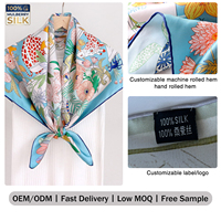 Foulard carré en soie de mûrier 6A à imprimé animalier tropical personnalisé, échantillonnage rapide en 7 jours, faible MOQ, logo personnalisé, ourlet roulé à la machine, pour femme