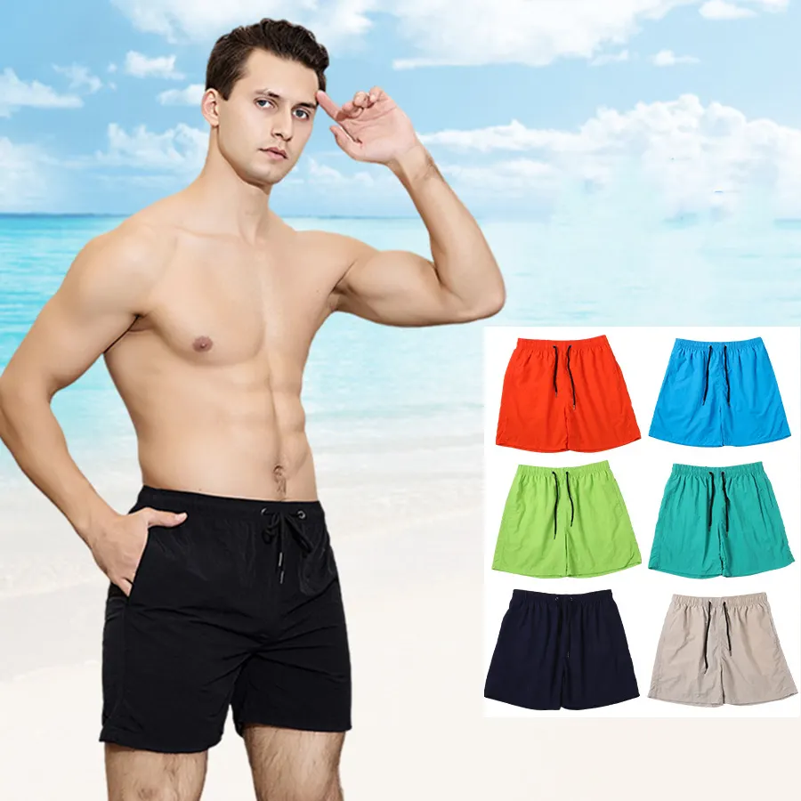 2022 Wholesale Solid color Casual Shorts Seaside Summer New Style Beach Shorts Men's Straight Quarter Swim Trunks