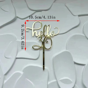 ของตกแต่งเค้กอะคริลิคสีทอง <span class=keywords><strong>Hello</strong></span> 60 & 21 ขนาด 10.5 ซม. สำหรับงานวันเกิดและวันวาเลนไทน์ - Product Image 2