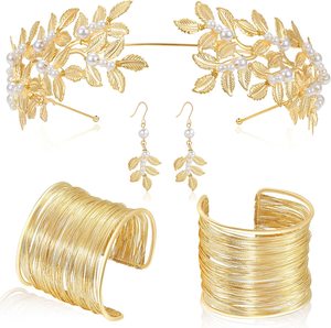 Accessoires pour cheveux de déesse grecque romaine, ensemble de costume grec, Halloween, cosplay, fête, bandeau en feuille de perle, bracelets en spirale, bandeau - Product Image 1