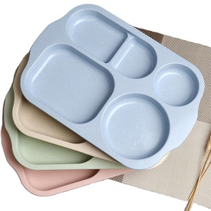 Custom Logo Wheat Straw Children's Cartoon Tableware Set Baby Plate Feeding Compartments Dinner Plate