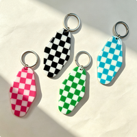 Porte-clés Motel Vintage en Acrylique à Motif Damier et Imprimé Léopard Rétro, Breloque de Sac, Vente en Gros