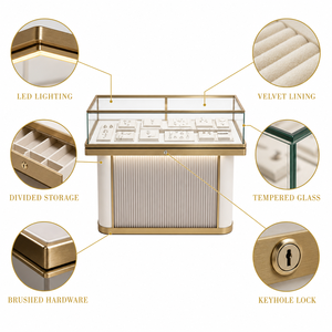 Vitrina de Madera <span class=keywords><strong>para</strong></span> Joyería <span class=keywords><strong>con</strong></span> Iluminación LED, Estantes de Pared Duraderos <span class=keywords><strong>para</strong></span> Joyerías, Muebles Resistentes al Agua <span class=keywords><strong>para</strong></span> Comercios - Product Image 4