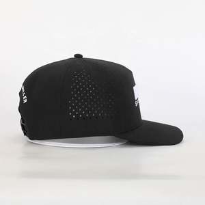 BSCI alta calidad bordado Logo 5 paneles deporte papá sombrero, venta al por mayor personalizado negro poliéster Gorras, corte láser agujero gorra de béisbol sombrero - Product Image 4