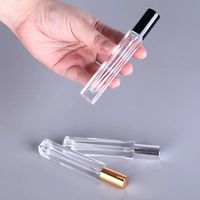 Flacon de parfum en verre transparent épais carré de 10 ml, étiquette privée, impression sur écran, emballé en carton, MOQ 100 pièces pour parfums en décanter