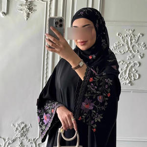 Dubai New Design Black Opne Abaya Wholesale Multicolor Floral Embroidery Sleeve <strong>Hooded</strong> Kimono Abaya Muslim <strong>Cardigan</strong> - Product Image 3