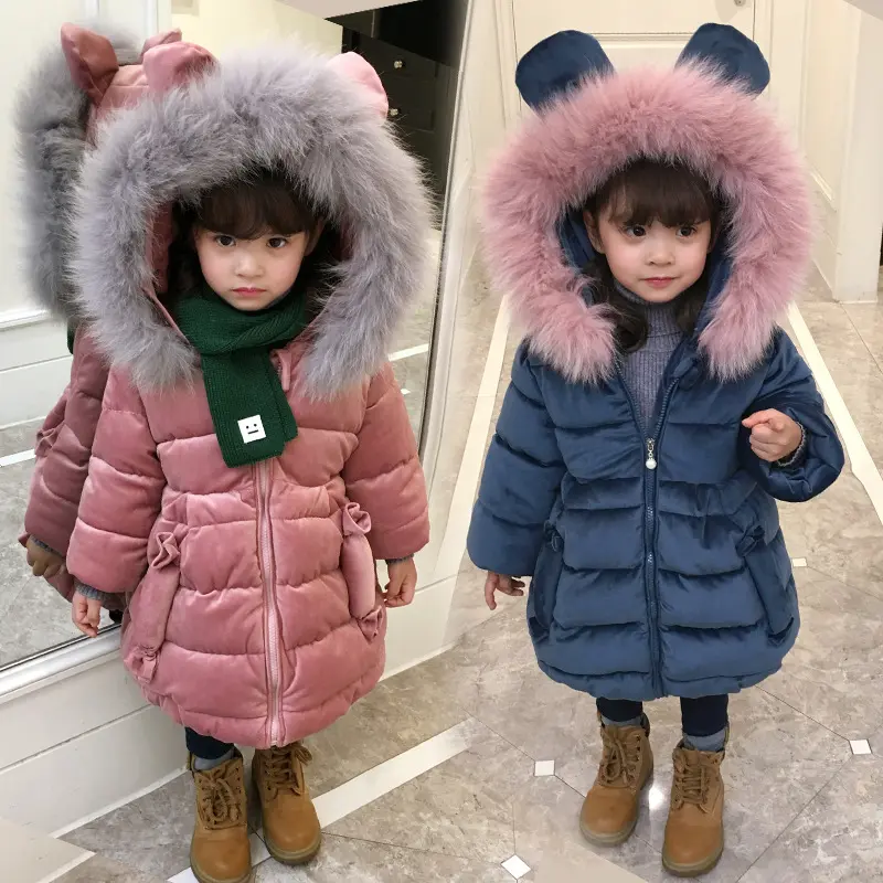 LSW New kids winter clothes zipper Girl Parkas thicken kid coats detachable hat and thermal Cotton children's coats