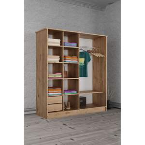 Armoire coulissante moderne à 2 portes pour chambre à coucher, 160 cm, grand rangement, tiroirs, finition grise, autoportante, pliable, pour maison et appartement - Product Image 2
