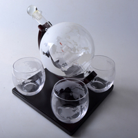 Ensemble de carafe à whisky en verre borosilicate gravé avec globe terrestre de 1000 ml avec bouchon et 4 verres