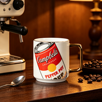 Mug isotherme en porcelaine plaqué or vintage Andy Warhol Campbell's Soup Can Pop Art 350 ml, anti-fuite, compatible lave-vaisselle, coffret cadeau