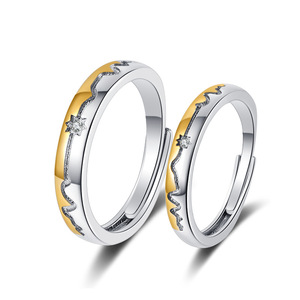 Mode Pembukaan Sederhana Cincin Detak Jantung Pernikahan Minimalis Warna Perak Cincin Pasangan Dapat Disesuaikan untuk Pria Wanita Perhiasan Pertunangan - Product Image 1