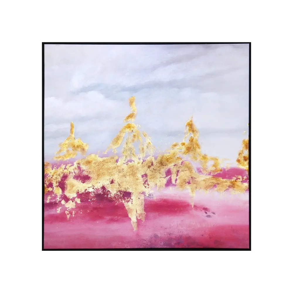 Hotel Hand Painted Oil Painting Pink Gold Foil Decorative Painting Modern Simple Hanging Painting