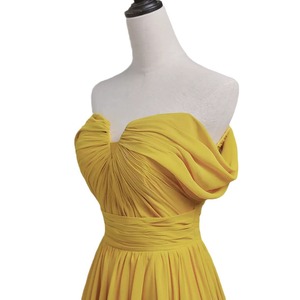Yellow Off The Shoulder Evening Gown Empire Waist Long Dress For Banquet And Party - Product Image 5