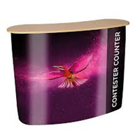 Comptoir promotionnel portable pliable en aluminium et polyester, imprimé par transfert thermique, pour salons professionnels et expositions