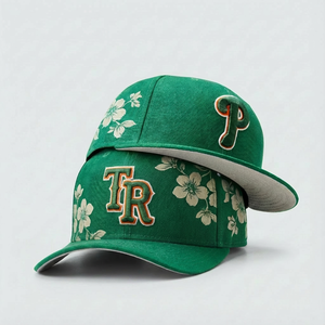 Gorra de Béisbol con Estampado Floral Verde Personalizado, Logotipo Bordado en 3D, Visera Plana, Estructurada, para Promoción de Marca al por Mayor - Product Image 1