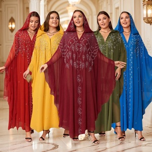 Robe longue élégante à capuche en mousseline de soie ornée de perles et de strass pour femme, style cape-châle, très populaire - Product Image 1