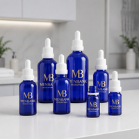Flacons compte-gouttes d'huile essentielle OEM 30 ml en verre bleu avec bouchon à vis, protection UV, emballage cosmétique avec bouchons inviolables