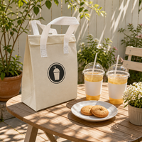 Sac isotherme à motif tasse de café, en non-tissé avec doublure en feuille de PP, sangle blanche, personnalisation de marque, sac à emporter, directement de l'usine