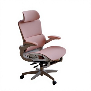 Chaise de bureau ergonomique contemporaine en acier avec dossier haut et appui-tête réglable, en maille, pour la maison et l'utilisation informatique, rose - Product Image 2