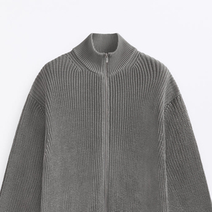 Tùy Chỉnh Người Đàn Ông Cardigan Rắn Đôi Dây Kéo Thể Thao Dệt Kim Áo Len Quan Thoại Cổ Áo Người Đàn Ông Dệt Kim Áo Len Áo - Product Image 6