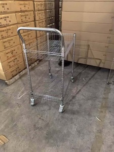 עגלת לוגיסטיקה ניידת דו-קומתית מפלדת אל-חלד מצופה כרום, בעלת סל רשת עמוק ועמיד במיוחד לאחסון במחסן - Product Image 1