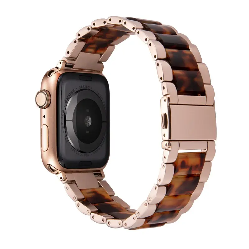 สายรัดข้อมือแฟชั่นนาฬิกาแอปเปิ้ลสแตนเลสสตีลเรซินสำหรับสร้อยข้อมือ iWatch คุณภาพสูงสายรัดข้อมือสำหรับแอปเปิ้ลวอทช์