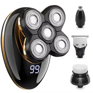 Cinq têtes barbe cheveux rasoir hommes sans fil Rechargeable Kit de toilettage rasoir électrique tondeuse 5 en 1 noir USB câble mâle 5W