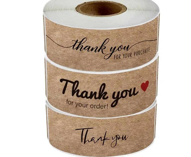 Impresión personalizada Papel colorido Tarjeta de agradecimiento Pegatinas y tarjetas de agradecimiento para pequeñas empresas