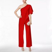 Haute qualité Polyester femmes robes de soirée fête sans manches une épaule décontracté Sexy jambe large combinaison