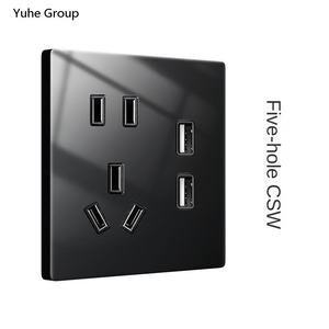 Panel de Pared Táctil Universal Estándar Negro con Botón Circular de Vidrio Templado, 2 Tomas de Corriente, IP20 - Product Image 5