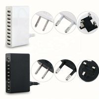 Adaptador de corriente inteligente de 10 puertos, 50W 10A, cargador de pared USB para iPhone y tabletas.