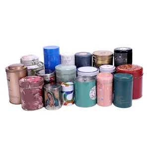 カスタム印刷ラウンドブラック気密二重蓋金属茶缶缶キャニスターシリンダーコーヒー豆収納ブリキ瓶卸売