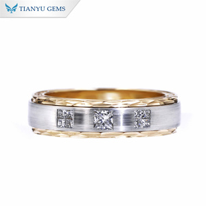 Tianyu 3 MM Taille Princesse Diamant de Laboratoire HPHT Bague de Mariage pour <span class=keywords><strong>Homme</strong></span> en Or Massif 10K 14K 18K, Finition Satinée Brossée, Bijou Fin pour <span class=keywords><strong>Homme</strong></span> - Product Image 2