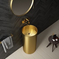Nouveau design de salle de bain moderne en or pour hôtel évier en résine 304 en acier inoxydable évier sur pied autoportant