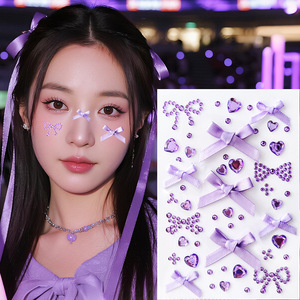 1 foglio di nastro rosa fiocco + cuore adesivi con strass in seta rossa Kawaii con fiocco e fiocco adesivi per gemme per decorazioni per bambini/ragazza - Product Image 5