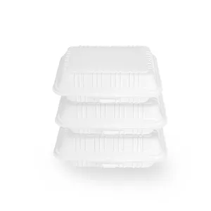Caixa de almoço de embalagem biodegradável, embalagem ecológica descartável de 650ml para comida rápida