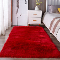 Roter Plüsch Einfarbiger Teppich Bettvorleger Flauschiger Langflor Minimalistisch Modern für Schlafzimmer Brautzimmer Mädchenzimmer