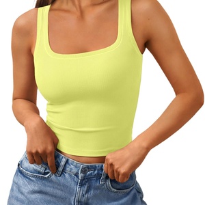 Camisetas sin mangas para mujer al por mayor, cuello cuadrado, estilo crop, acanaladas, para fitness y uso casual - Product Image 4
