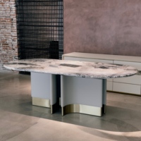 Table ovale en marbre naturel de luxe américaine, ensemble de table à manger moderne en cuir pour villa avec 6 chaises pour salle à manger