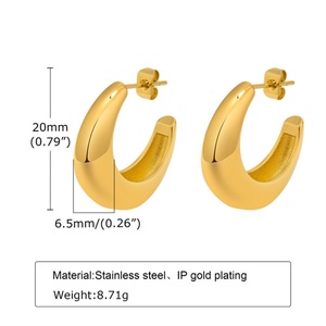 Boucles d'oreilles en acier inoxydable simple en gros, clous d'oreilles en forme de C, bijoux - Product Image 2