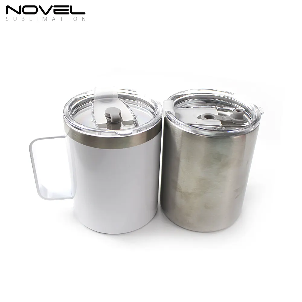 Copo de café térmico de dupla camada de sublimação de cor branco e prateado DIY caneca de metal em branco 400ml com tampa