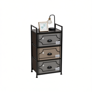 Industrial 3 Drawer Dresser Fabric Steel <b>Frame</b> Brown <b>Black</b> Freestanding Bedroom Storage Unit - Product Image 1