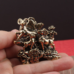 Brass Three Sheep <b>Ornament</b> Home Office Desk Decoration Chinese New Year Gift <b>Small</b> Craft Tea Pet Scenic Pattern - Product Image 1