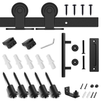 Kit de quincaillerie robuste pour porte coulissante de grange en forme de T de 2 m (6,6 pi) avec roulettes et poignée de traction, finition satinée, pour chambre, salon, entrée