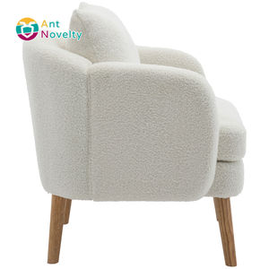 Poltrona Moderna e Semplice in Tessuto Teddy con Cuscini Extra Spessi, Sgabello Individuale Imbottito, Sedia Relax con Gambe in Legno Massello - Product Image 3