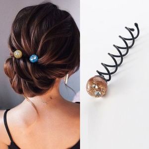 Pince à cheveux chinoise en spirale noire à tête ronde avec perle, pour chignon, outil de coiffure - Product Image 6
