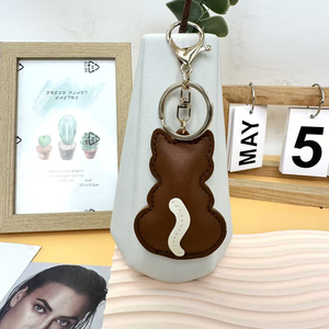 QYS <b>Custom</b> Logo PU Leather Cartoon Cat Keychain Cute Animal Bag Charm <b>Key</b> <b>Ring</b> Promotional Gift - Product Image 4